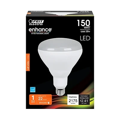 Feit BR40DM/2175/927CA LED Bulb, Dimmable, 150W Equivalent, Soft White