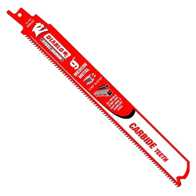 Diablo Steel Demon DS0910CF10 Reciprocating Saw Blade, 1 in W, 9 in L, 10 TPI, Carbide Cutting Edge