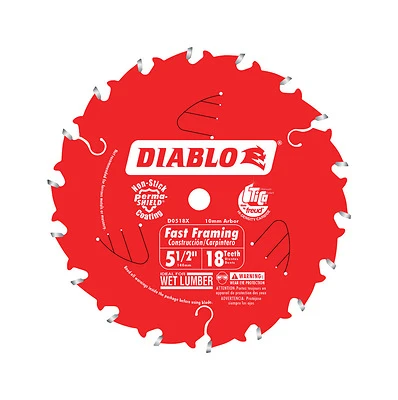Diablo D055018WMX Fast Framing Saw Blade, 5-1/2 in Dia, 20 mm Arbor, 18-Teeth, Carbide Cutting Edge
