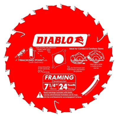 Diablo D0724X3 Saw Blade, 7-1/4 in Dia, 5/8 in Arbor, 24-Teeth, Carbide Cutting Edge