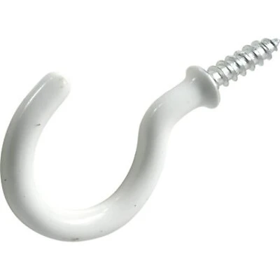 1-1/2 Cup Hook, White Vinyl Hillman Hooks and Eyes 851847 008236911657
