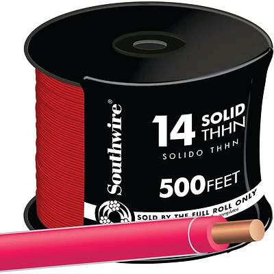 14 Solid Building Wire, Red, 500 Ft.