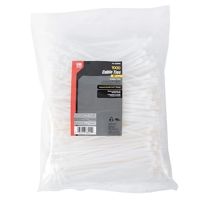 Gardner Bender Nylon Cable Tie, 8-In., White, 1000-Pk.