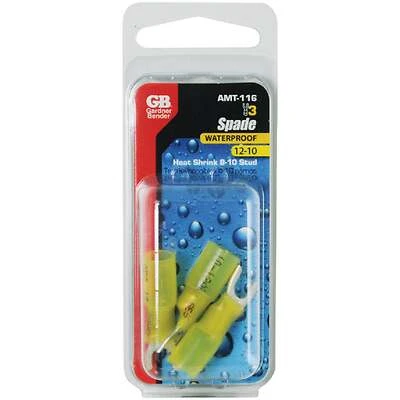 Gardner Bender AMT-116 Nylon Insulated Spade Terminals, 12-10 AWG, Yellow, 8 Stud, 3-Pk.