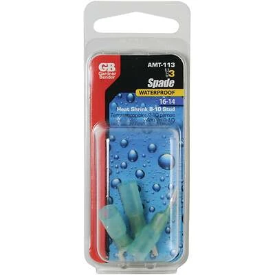Gardner Bender AMT-113 Heat Shrink Spade Terminal, 16-14 AWG, #8 Stud, Blue