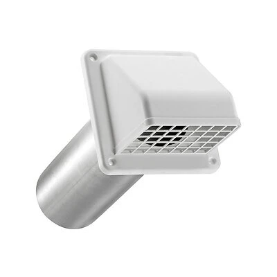 4 In. Exhaust Wall Hood Vent, Removable Screen & Damper, White Plastic, 11 In. Tail Pipe