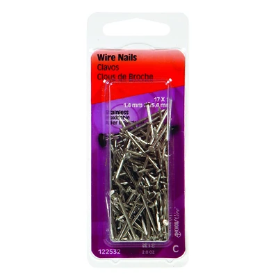 Hillman 122532 Wire Nails, 1 In. x 17 Gauge, Stainless Steel, 2 Oz.