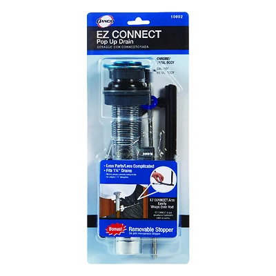 Lavatory Drain & Stopper, Fits Metal Drain Body, Chrome