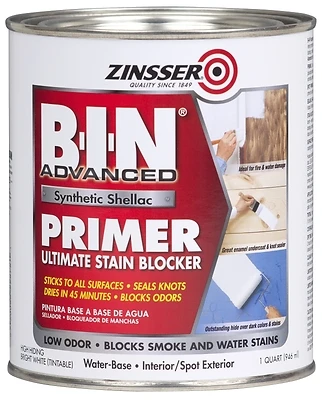 Zinsser B.I.N. 271009 Advanced Synthetic Shellac Primer, Bright White, 1-Qt.