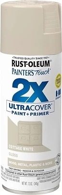 Rust-Oleum 334040 Painter's Touch 2X Spray Paint, Gloss Cottage White, 12 oz.