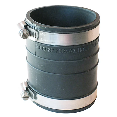 Fernco P1060-22 Flexible Coupling, 2 in, Socket, PVC, Black, 4.3 psi Pressure