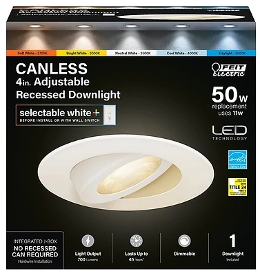 Feit LEDR4XT/ADJ/6WYCA LED Recessed Downlight, 4 In., White, 11W