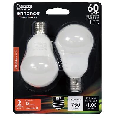 Feit Electric BPA1560N/927CA/2 A15 LED Bulb, Soft White, 60W Equivalent, 2-Pack
