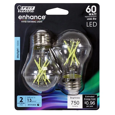 Feit Electric BPA1560950CAFIL/2 LED A15 Bulb, Daylight, 750 Lumens, 8W, 2-Pk.