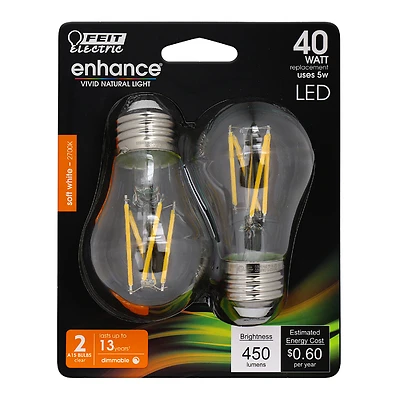 LED Ceiling Fan Light Bulbs, A15, Dimmable, Soft White, 450 Lumens, 5-Watts, 2-Pk.