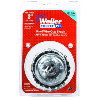 Vortec Pro 3 In. Knotted Steel Cup Brush 5/8-11 Arbor For Angle Grinders
