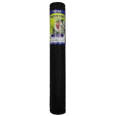 Tenax 72120546 Poultry Netting Fence, 3/4 In Mesh, 3 Ft x 25 Ft, Black