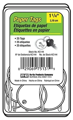 Hy-Ko KC144 Key Identification Tag, Paper, Split Ring, 1.25-In., 25-Pk.
