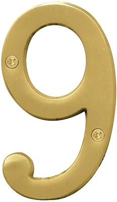 Hy-Ko BR-43BB/9 Brushed Brass House Number 9, 4 In., Solid Brass