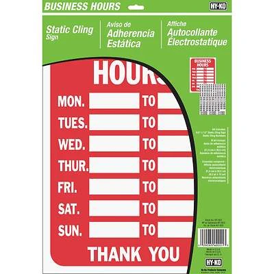 Hy-Ko KIT-603 Business Hours Sign, Static Cling, 8.5 x 12-In.