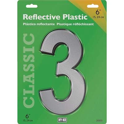 Hy-Ko 30803 House Address Number 3, Reflective Plastic, 6-In.