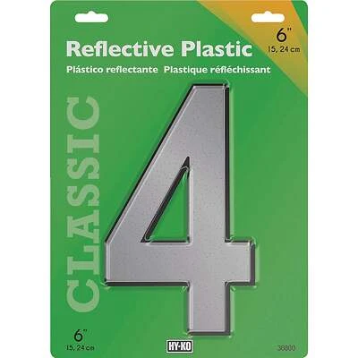 Hy-Ko Reflective House Number 4, Screw-In Plastic, 6-In.