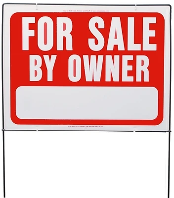 For Sale By Owner  Sign, Red & White With Wire Frame, 18 x 24-In.