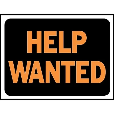 Help Wanted  Sign, Hy-Glo Orange/Black Plastic, 9 x 12-In.