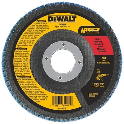 DeWalt DW8309 Flap Disc, 80-Grit Zirconia, 4-1/2 In.