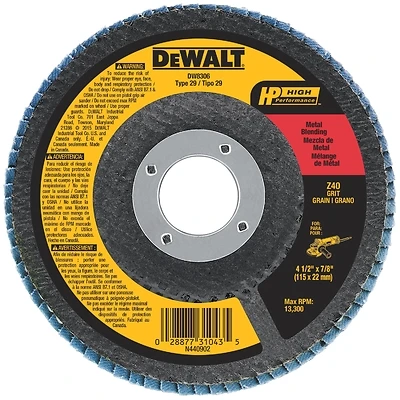DeWalt DW8306 Zirconia Flap Disc, 40-Grit, 4-1/2 In.
