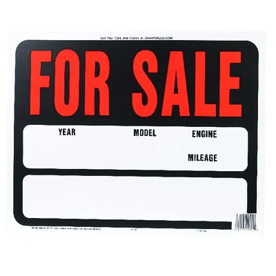 15" X 19" Heavy Gauge Plastic Auto For Sale Sign, Fluorescent Orange
