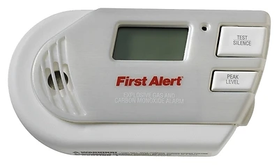 First Alert 1039760 Explosive Gas & CO Alarm, Digital Display, Plug-In w/ Battery Backup