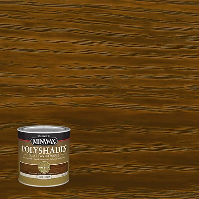 Minwax 213964444 PolyShades Wood Stain and Polyurethane, Honey Satin, 1/2 Pt.