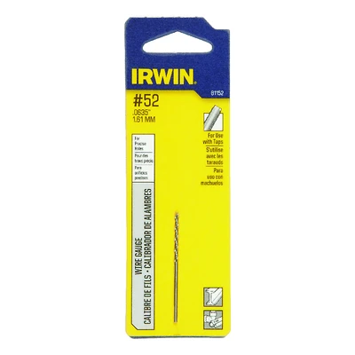 #52 High Speed Steel Wire Gauge Drill Bit, 1-7/8 In. Length, Straight Shank