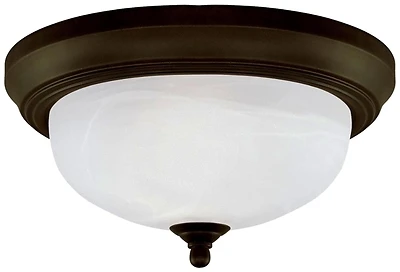 Ceiling Light Fixture, Indoor, Oil Rubbed Bronze & Frosted White Alabaster Glass, 60-Watt, 13 x 5.875-In.