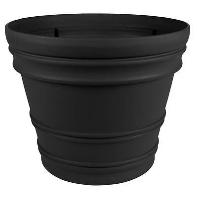 16 X 14.75 Black Rolled Rim Plastic Planter By Bloem, Model Rr1600