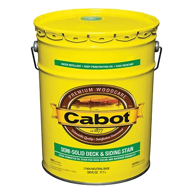 Cabot 17406-08 Deck & Siding Stain, Semi-Solid, Neutral Base, 5-Gallon