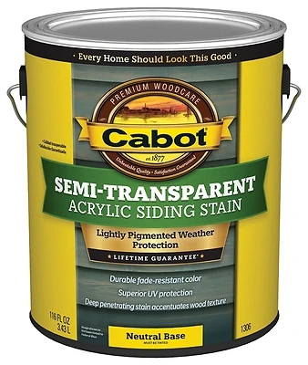 Cabot Water Based Exterior Wood Stain, Semi-Transparent Neutral Tint Base, 1-Gallon