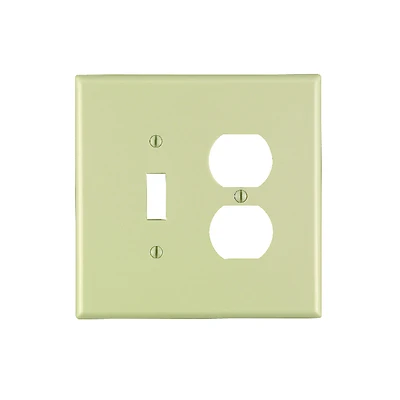 Leviton 86105 Combination Wallplate, 5-1/4 in L, 3-1/2 in W, Oversized, 2 -Gang, Plastic, Ivory, Device Mounting