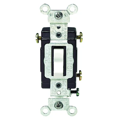 Leviton C22-05503-LHW Toggle Switch, 15 A, 120 V, Thermoplastic Housing Material, White
