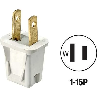 10a 125v 2-wire Non-grounding Cord Plug, Nema 1-15p, White