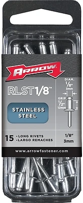 Arrow Fastener RLST1/8 Stainless Steel Rivets, 1/8 in. x 1/2 in., 15-Pack