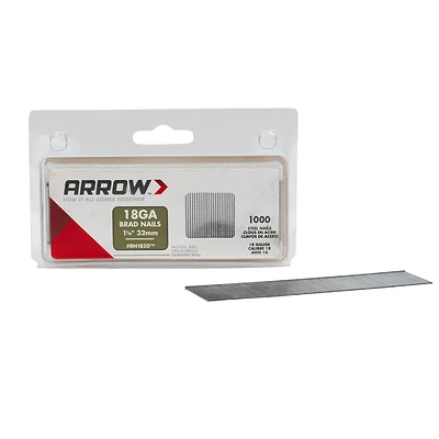 Arrow BN1820CS Brad Nail, 1-1/4 in L, Steel, Natural, Smooth Shank