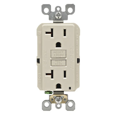 Leviton R96-GFNT2-0KT GFCI Duplex Receptacle, 2 -Pole, 20 A, 125 V, Back, Side Wiring, NEMA: 5-15R, Light Almond