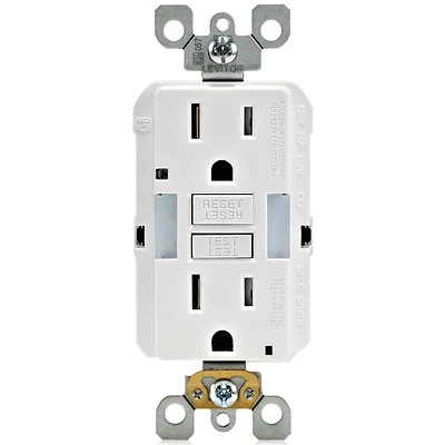 Leviton R92-GFNL1-00W GFCI Duplex Receptacle with Guide Light, Thermoplastic, White, 2-Pole, 15 A, 125 V, NEMA: 5-15R
