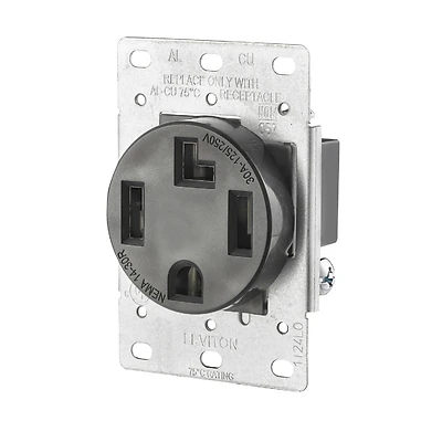 Leviton R10-00278-S00 Electrical Receptacle, Flush Mounting, 3-Pole, 125/250 V, 30 A, NEMA: NEMA 14-30R, Black
