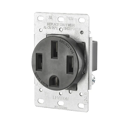 Leviton R10-00279-S00 Electrical Receptacle, Flush Mounting, 3-Pole, 125/250 V, 50 A, NEMA: NEMA 14-50R, Black