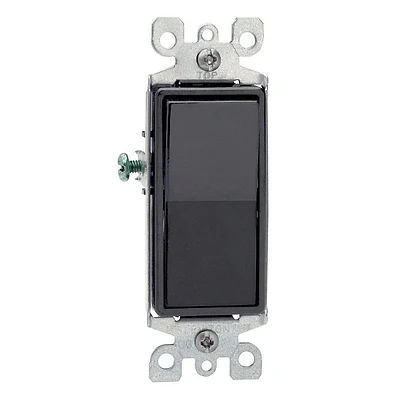 Decora R65-05603-2ES Rocker Switch with Ground Screw, 15 A, 120/277 VAC, 3-Way, Push-In, Side Wire Terminal, Black