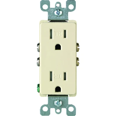 Leviton R58-T5325-0DI Duplex Receptacle, Ivory, 2-Pole, 15 A, 125 V, 3-Wire, 14 AWG Wire