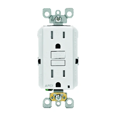 Leviton R12-AFTR1-0KW AFCI Receptacle, 2 -Pole, 15 A, 125 V, Back, Side Wiring, NEMA: 5-15R, White